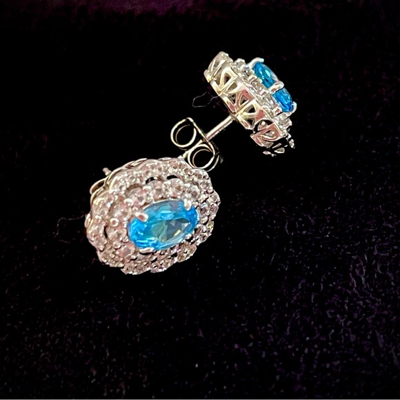 Jewelry - Swiss Blue Topaz/White Sapphire stud earrings